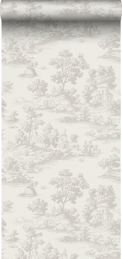 Sanders & Sanders behang toile de jouy print beige - 53 cm x 10 m - 641034
