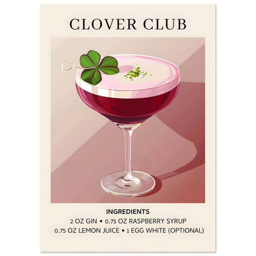 Artfulprints  Clover Club cocktail - Ingrediënten   poster A4 21x29.7 cm - vtwonen shop
