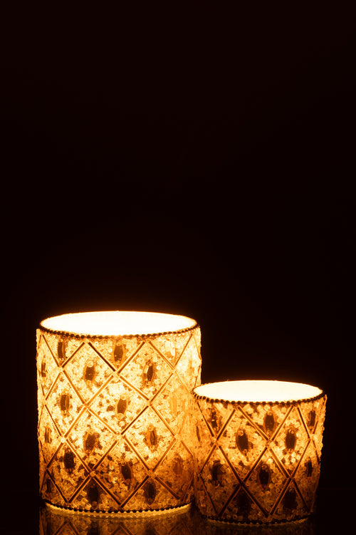 J-Line theelichthouder - glas/kralen - wit/goud - large - vtwonen shop