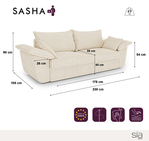 Sia Home - Rechte bank SASHA - Corduroy - Antraciet grijs - 232cm - vtwonen shop