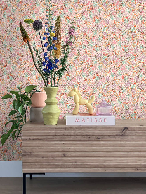 ESTAhome behang bloemetjes roze en blauw - 0.53 x 10.05 m - 131579