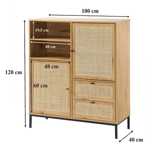 Calicosy - JAYA Hoog dressoir - Licht hout - 40x100x120 cm