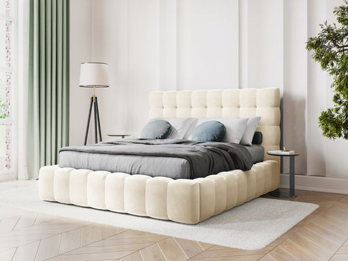 Cosmopolitan Design Opbergbed met hoofdeinde Bali 140x200cm, flueel, lichtbeige - 230x165x125cm