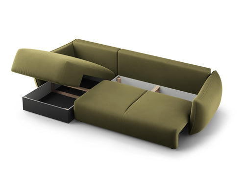 Cosmopolitan Design Converteerbare hoekbank rechts met opbergdoos Matera 4-zits, flueel groente - 173x253x86cm
