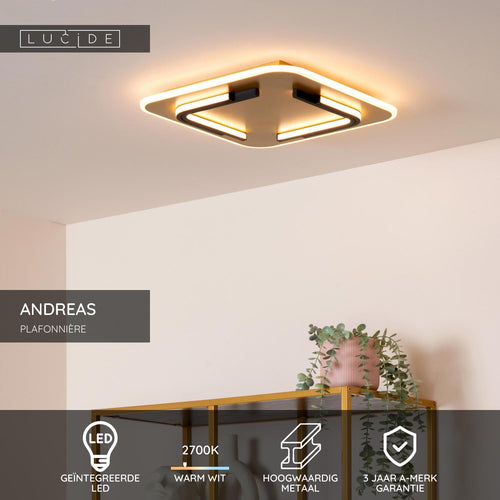 Lucide plafonnière ANDREAS - Geïntegreerde LED - Mat Goud / Messing
