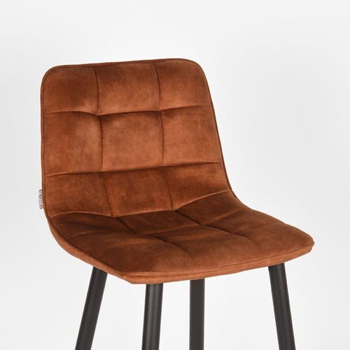 LABEL51 Barstoel Jelt - Oranje Velvet - Zithoogte 65cm - Set van 2