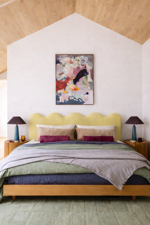 Gestoffeerd hoofdbord met golvende vorm 160x73,5 cm