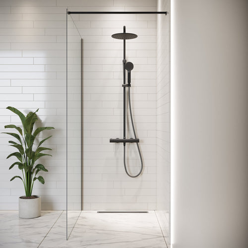 Badplaats Douchewand Florida 140 x 200 cm – Zwart – Inloopdouche 8 mm Veiligheidsglas
