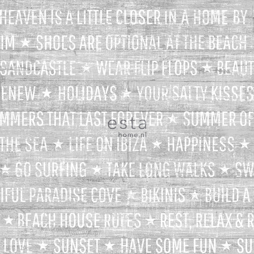 ESTAhome behang zomerse quotes grijs - 53 cm x 10.05 m - 148638