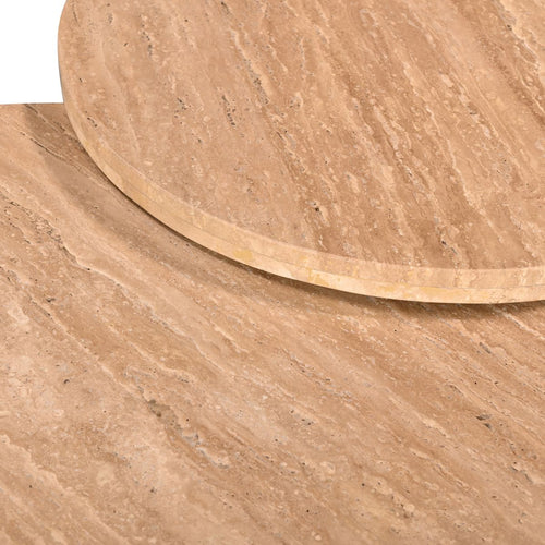 Giga Meubel Salontafel Leno Rond - Travertin/Hout - Naturel - Set van 2 - vtwonen shop