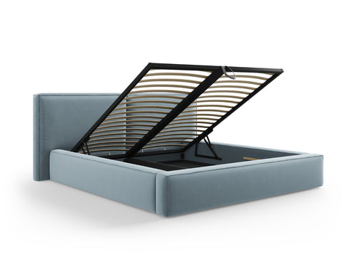 Micadoni Opbergbed met hoofdeinde Jodie 180x200cm, flueel, lichtblauw - 228x234x108cm