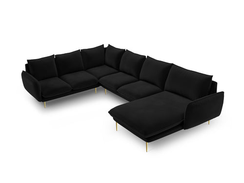 Cosmopolitan Design Panoramische hoekbank links Vienna 7-zits, flueel, zwart - 235x330x95cm
