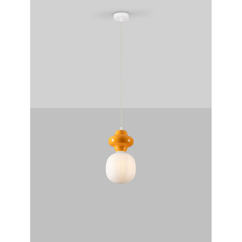 Nova Luce CLIO Korte, slanke hanglamp voor aan het plafond, oranje, mat wit, E14 fitting, 1x5W