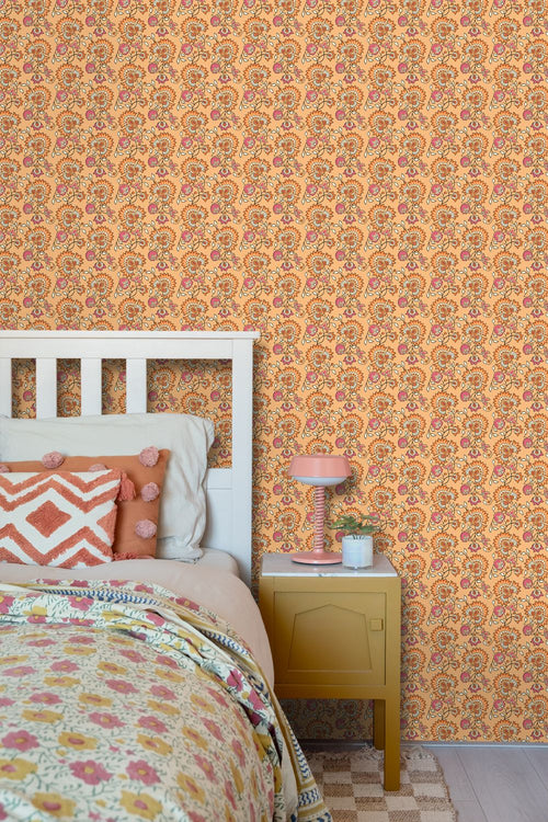 ESTAhome behang vintage bloemen oranje en roze - 50 x 900 cm - 131818