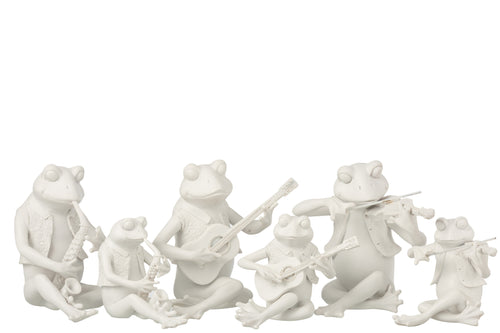 J-Line figuur Kikker Muziek Zittend - polyresin - wit - large - 3 stuks