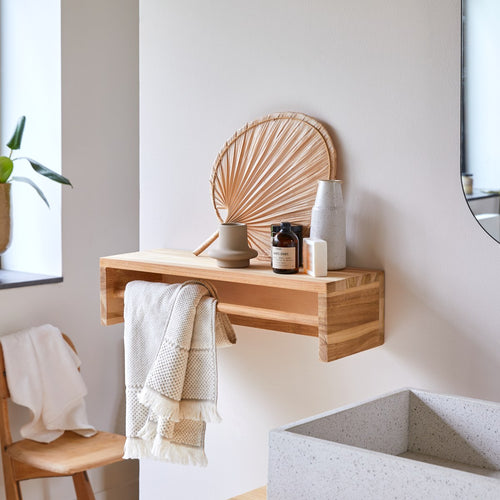 Tikamoon Wandhanddoekenrek van massief teakhout 60 cm - Naturel