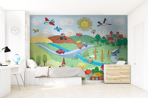 Sanders & Sanders fotobehang stadsgezicht blauw, groen en rood - 375 x 270 cm - 600605