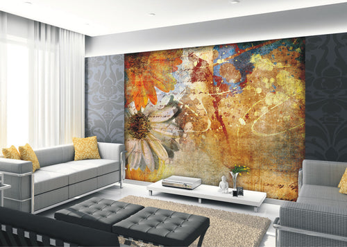 Sanders & Sanders fotobehang bloemen beige, rood en blauw - 375 x 270 cm - 600454