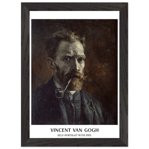 Artfulprints Poster met Lijst Vincent van Gogh - Self-portrait with pipe   - A4 21x29.7 cm - Bruin