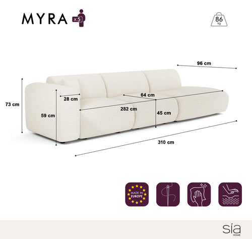 Sia Home - Rechte bank MYRA - Fluweel met patroon - Beige - 310cm - vtwonen shop
