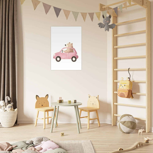 Artfulprints Poster Avontuur op wielen   - 70x100 cm - Roze