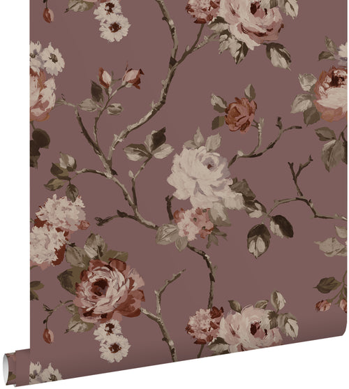 ESTAhome behang vintage bloemen aubergine paars - 50 x 900 cm - 131127 - vtwonen shop