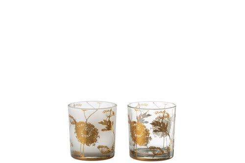 J-Line windlicht Paardenbloem - glas - goud - small - 2 stuks