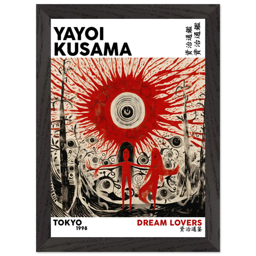 Artfulprints Poster met Lijst Yayoi Kusama - Dream lovers   - A4 21x29.7 cm - Rood