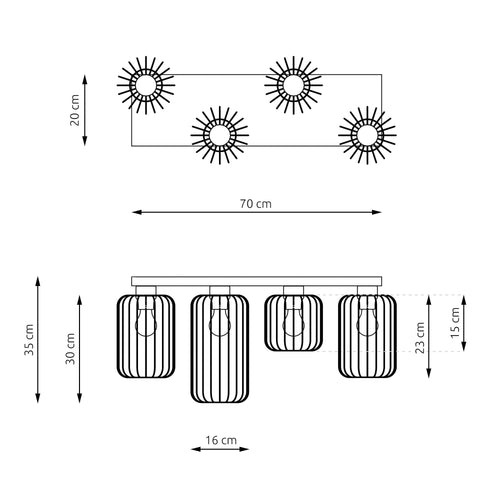 Emibig plafondlamp Barn - 4 lichts - 70  x 35   cm - zwart