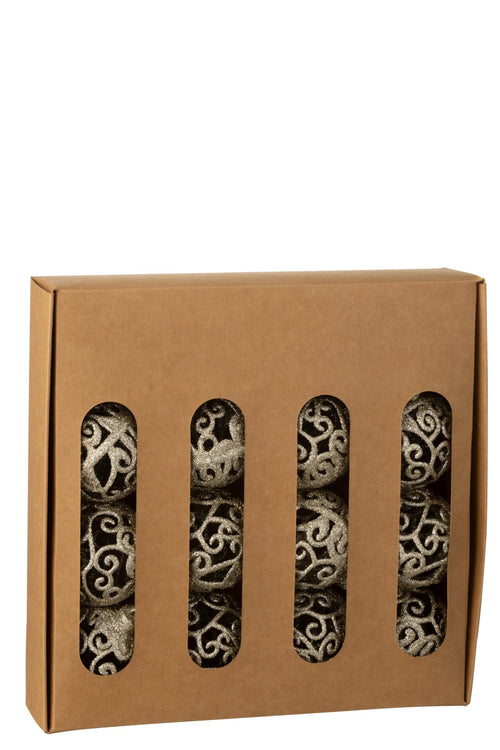 J-Line kerstbal Barok - kunststof - champagne - doos van 16