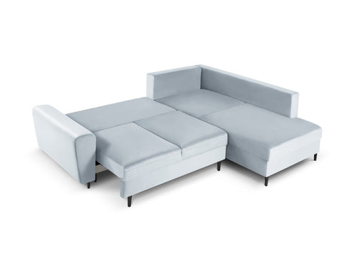 Cosmopolitan Design Converteerbare hoekbank rechts met opbergdoos Kyoto 5-zits, flueel, lichtblauw - 194x243x88cm