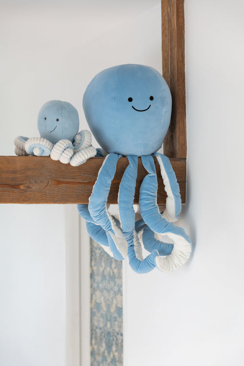 J-Line decoratie Octopus - polyester - blauw/muntgroen - set van 2