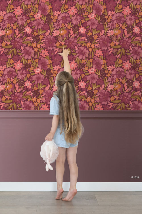 ESTAhome behang bloemen paars, groen en roze - 50 x 900 cm - 132199