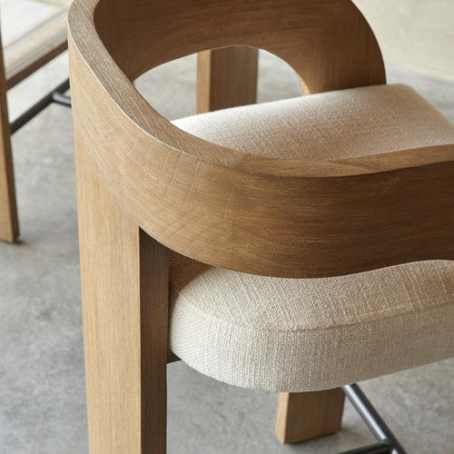 Tikamoon Barstoel in massief mindihout en ecru stof - Beige