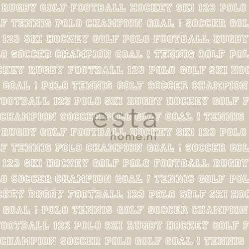 ESTAhome behang sport teksten warm grijs - 53 cm x 10.05 m - 115622