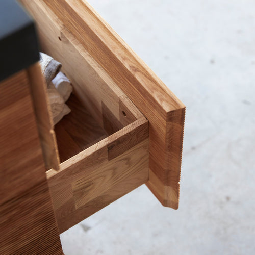 Tikamoon Massief eikenhouten en lavastenen badkamermeubel 60 cm - Naturel - vtwonen shop