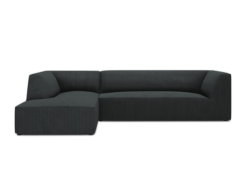 Micadoni linker hoekbank Ruby 4-zits, ribfluwelen, zwart - 180x273x69cm