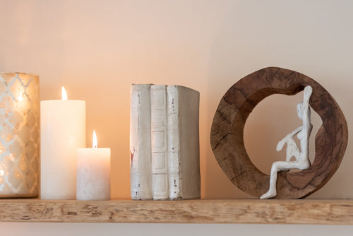 J-Line decoratie Rustend  - hout/metaal - naturel/wit - 2 stuks - vtwonen shop