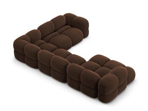 Cosmopolitan Design Panoramische hoekbank rechts Loretto 5-zits, flueel chocolade - 250x345x68cm