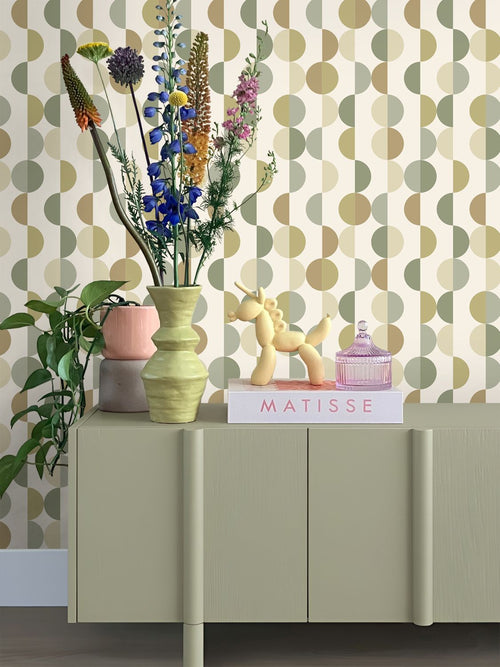 ESTAhome behang grafisch motief groen en beige - 50 x 900 cm - 131992