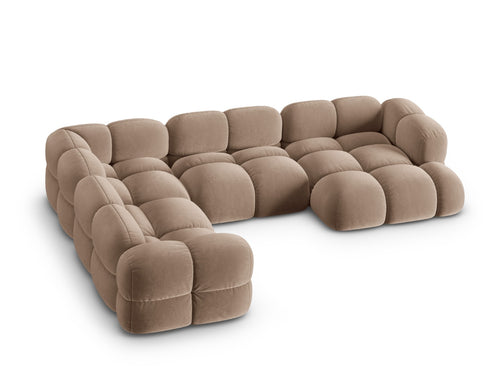Cosmopolitan Design Panoramische hoekbank links Loretto 5-zits, flueel donkerbeige - 250x345x68cm