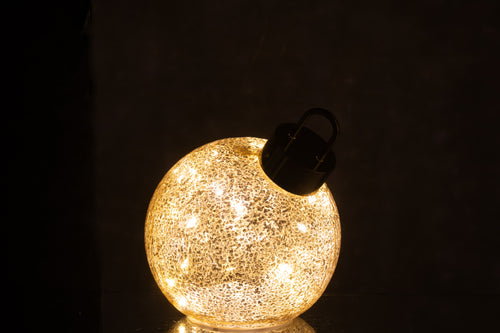 J-Line kerstbal - glas - goud - small - LED lichtjes