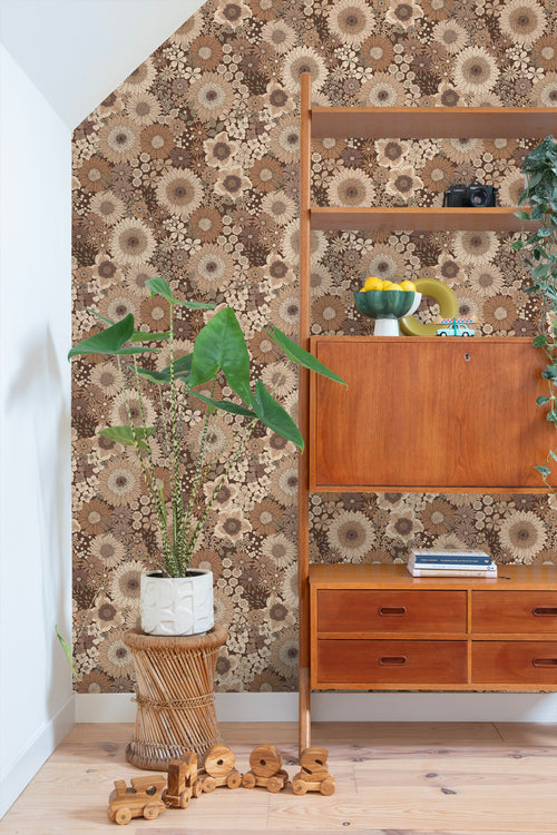 ESTAhome behang retro bloemen bruin - 50 x 900 cm - 131316 - vtwonen shop