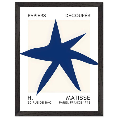 Artfulprints Poster met Lijst Matisse – Star of the sea navy blue II   - 70x100 cm - Blauw
