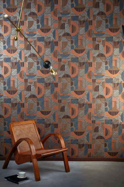 Masureel behang geometrische vormen terracotta - 53 cm x 10.05 m - 630695 - vtwonen shop