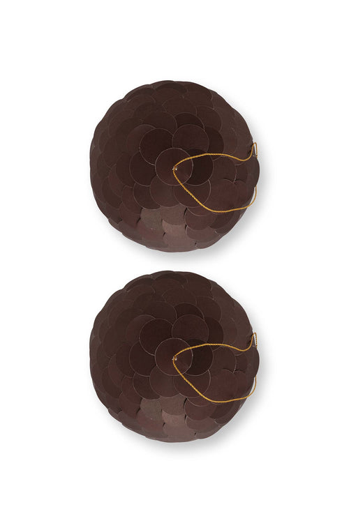 vtwonen - Kerstballen - Papier - Donkerbruin - 12 cm - Set van 2
