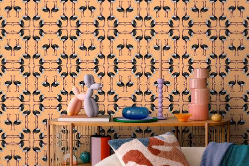 Walls4You behang flamingo's oranje en zwart - 53 cm x 10 m - 640120