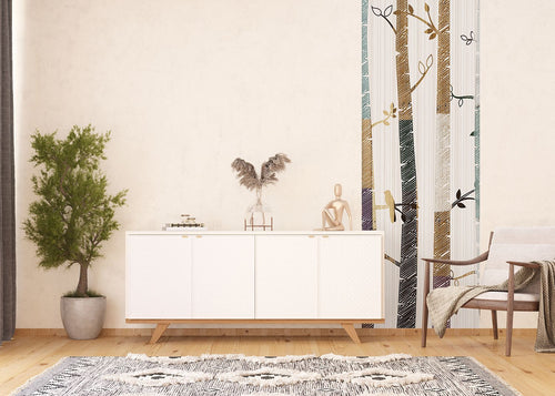 Sanders & Sanders poster bomen bruin, beige en paars - 90 x 270 cm - 601047