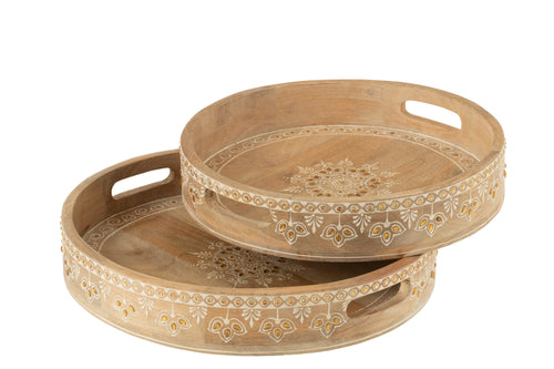 J-Line plateau met 2 handvaten Kralen - hout - naturel/wit - 2 stuks - vtwonen shop