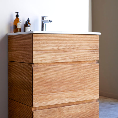 Tikamoon Massief eikenhouten en keramisch badkamermeubel 60 cm - Naturel - vtwonen shop